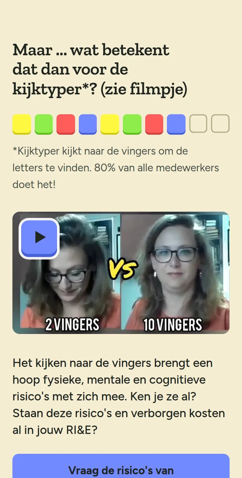 Het filmpje op een telefoon: de kop &lsquo;Maar ... wat betekent dat dan voor de kijktyper?&rsquo;, een rij gekleurde toetsen, het filmpje en de blauwe aanvraagknop.
